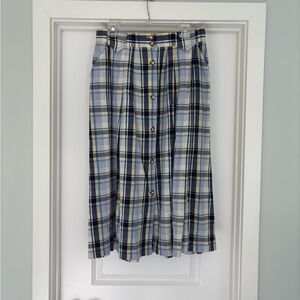 Oliver Grant 100% Cotton Plaid Button Front Midi Skirt Size M Preppy